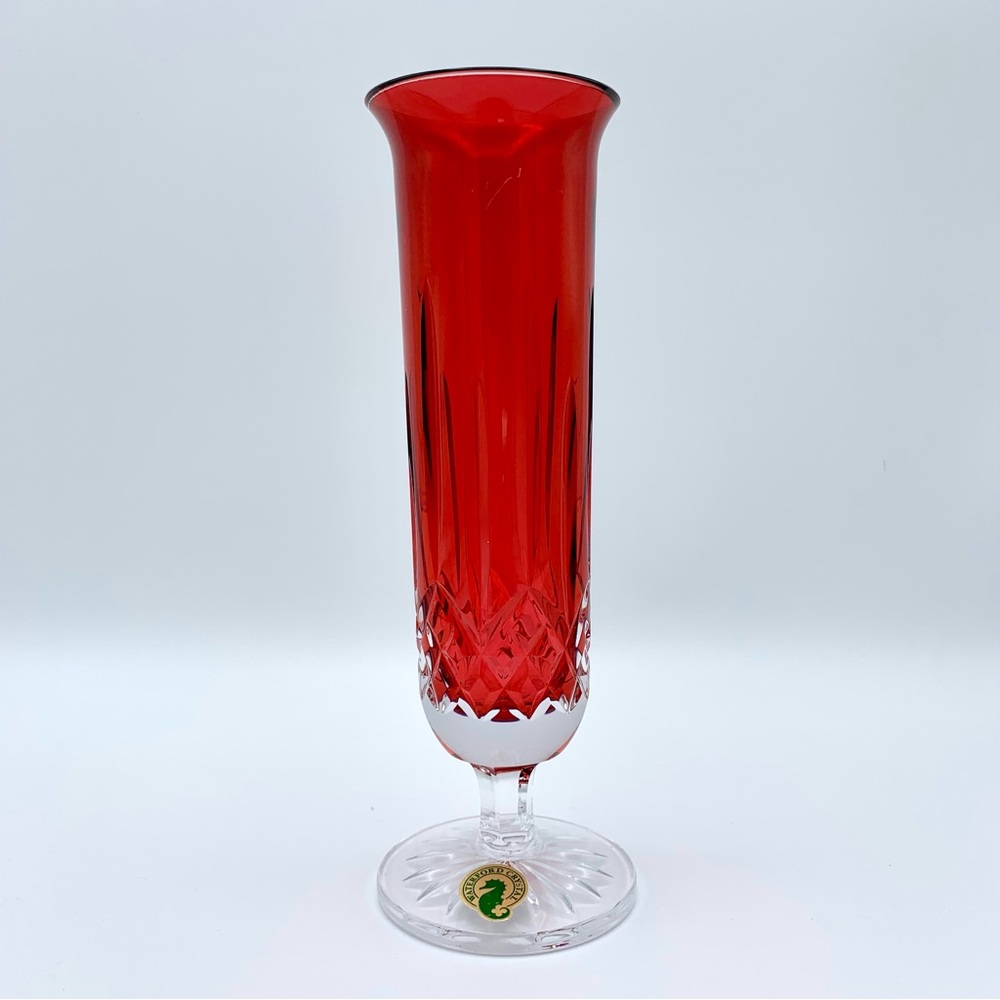 Waterford Lismore Crimson Red Bud Vase 8.1” Crystal Pedestal Footed with Tag